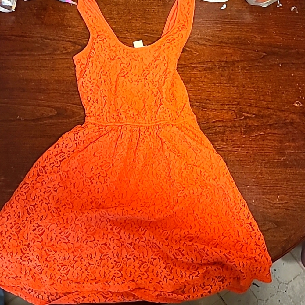 Bright coral lacy dress